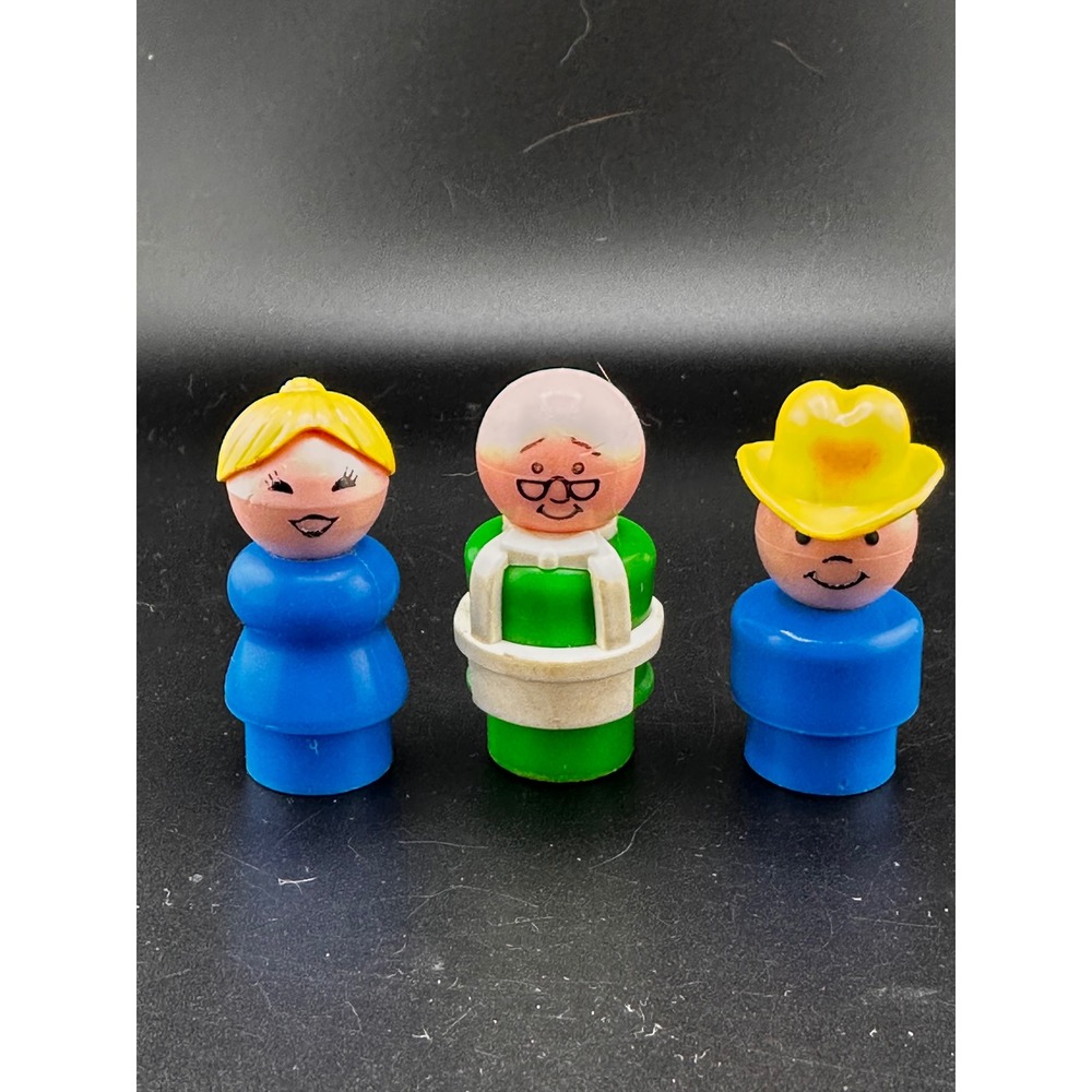 Vtg Fisher Price‎ Little People Mom Farmer Mr. Hooper Grandpa READ 1970s